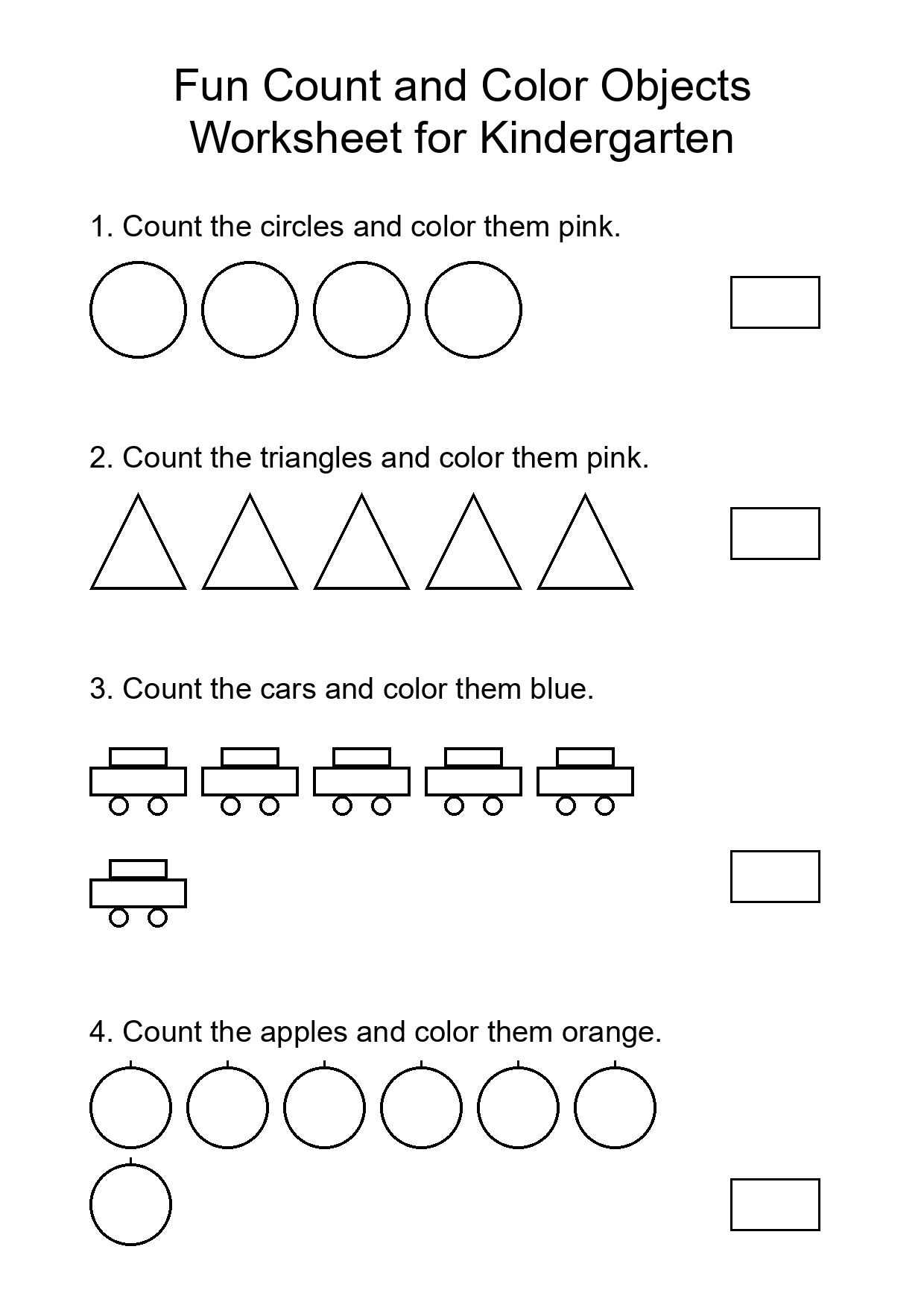 Fun Count and Color Objects Worksheet for Kindergarten