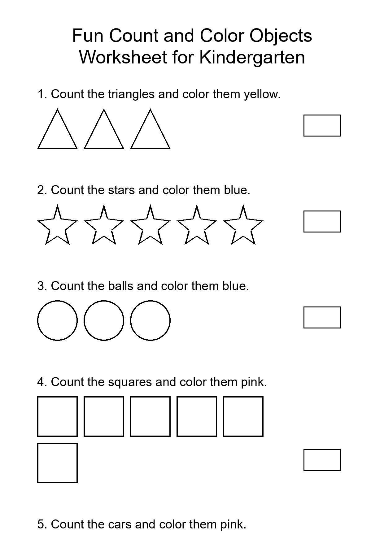 Fun Count and Color Objects Worksheet for Kindergarten
