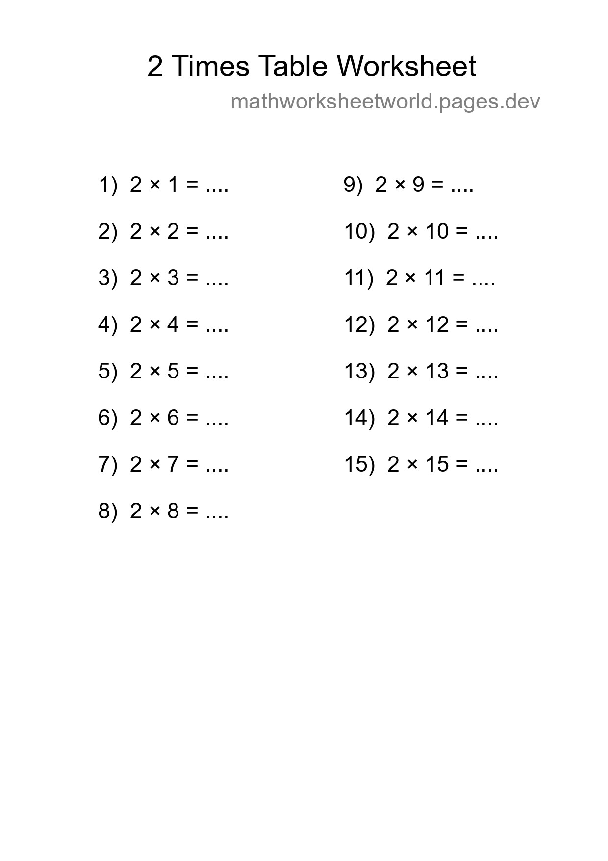 Grade 2 Multiplication Table 2 Practice - Part 189