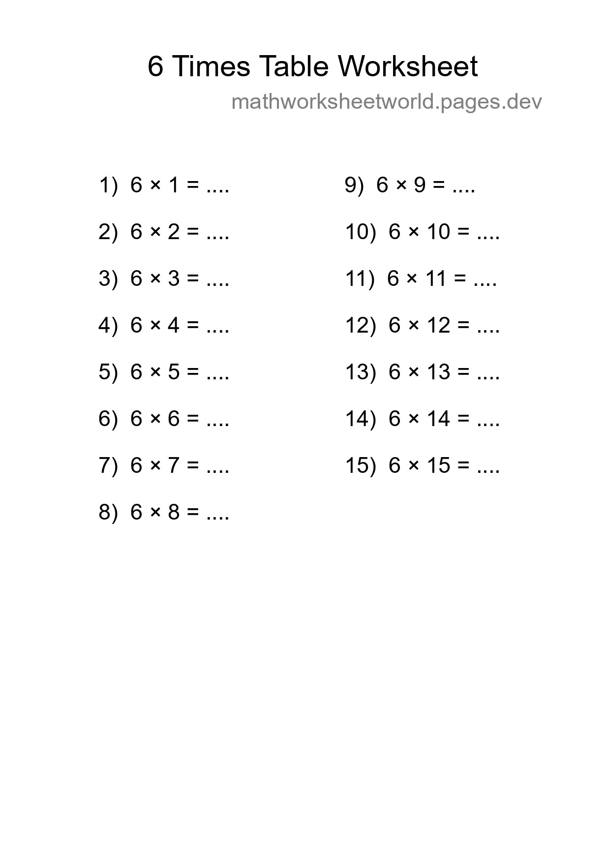 Grade 3 Multiplication Table 6 Practice - Part 99