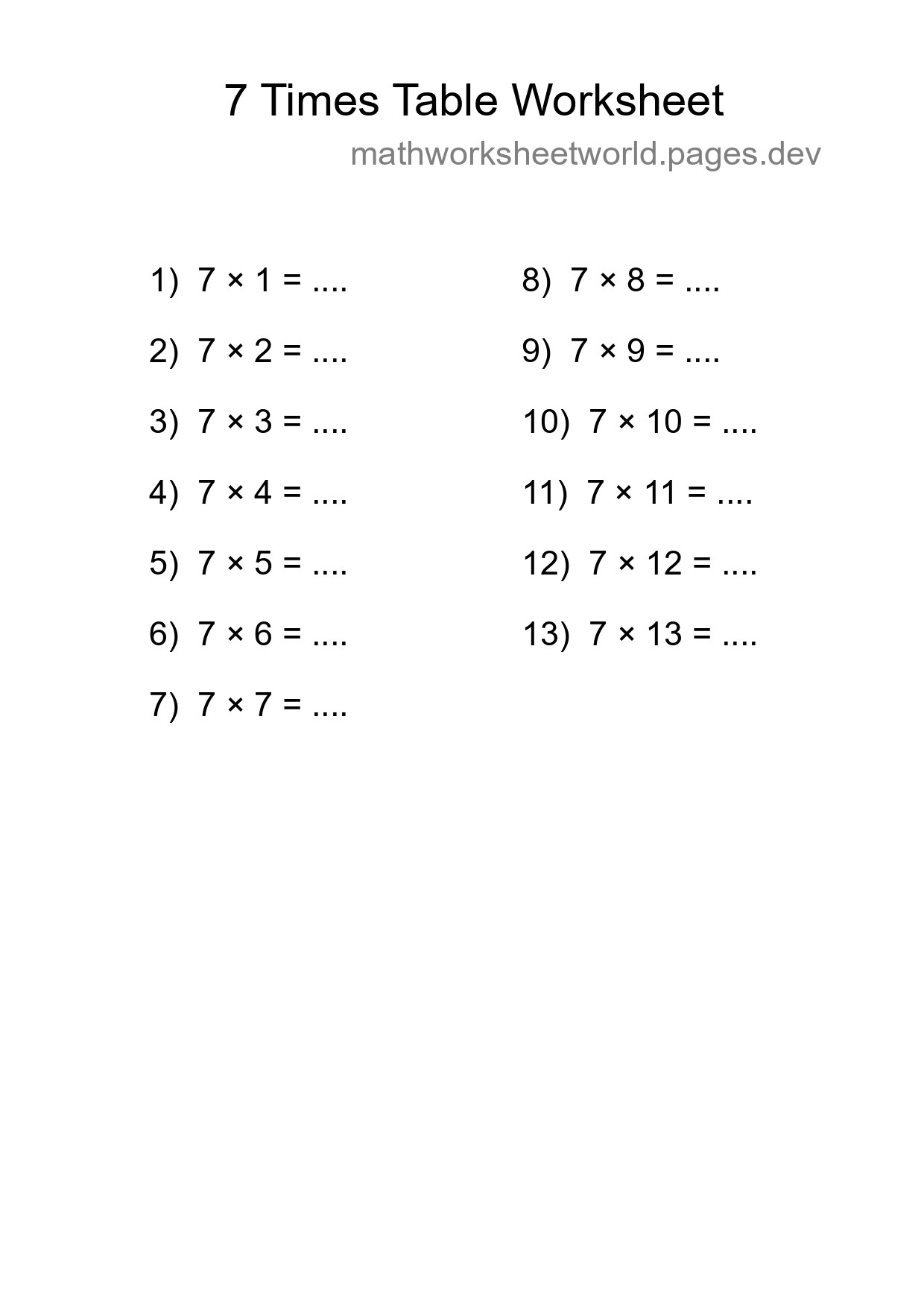 Grade 3 Multiplication Table 7 Practice - Part 119