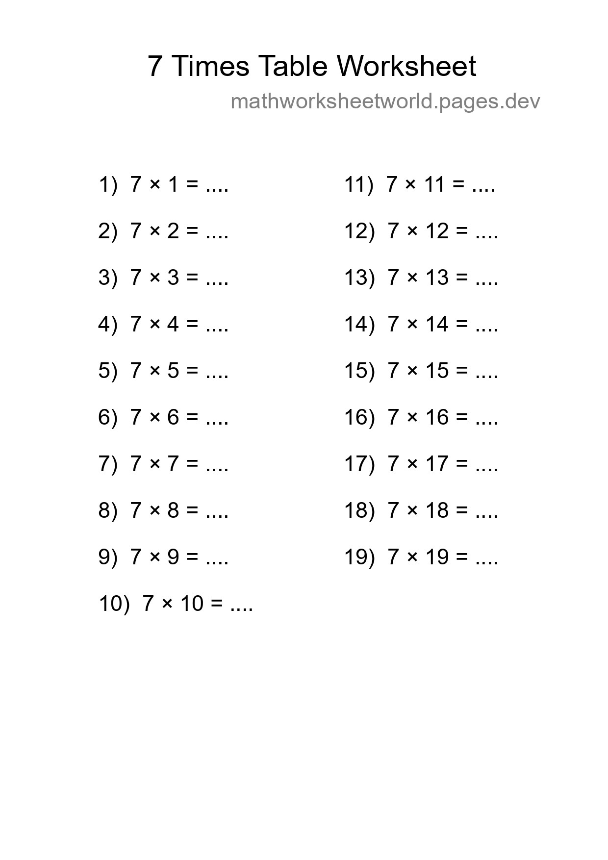 Grade 3 Multiplication Table 7 Practice - Part 39
