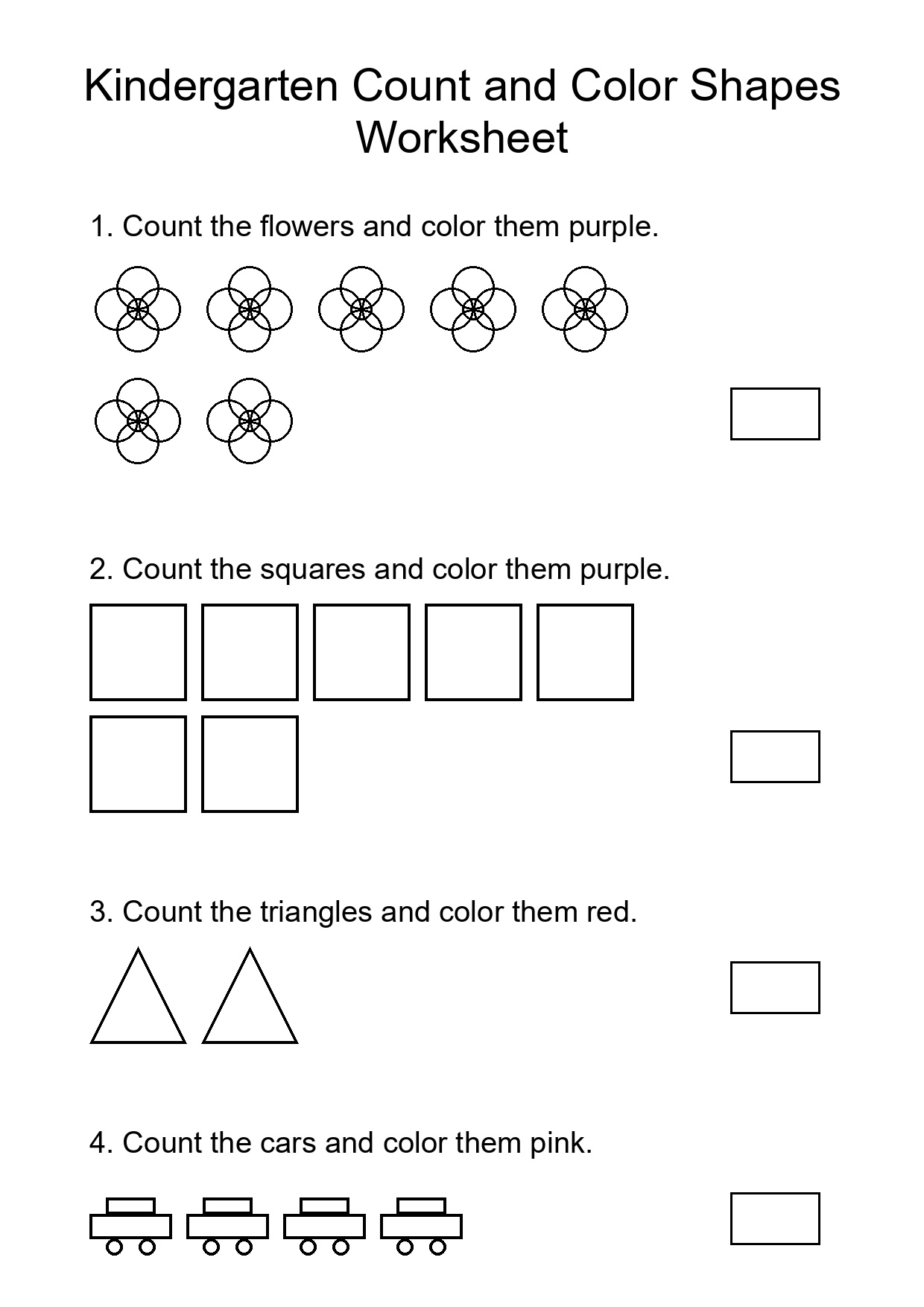 Kindergarten Count and Color Shapes Worksheet