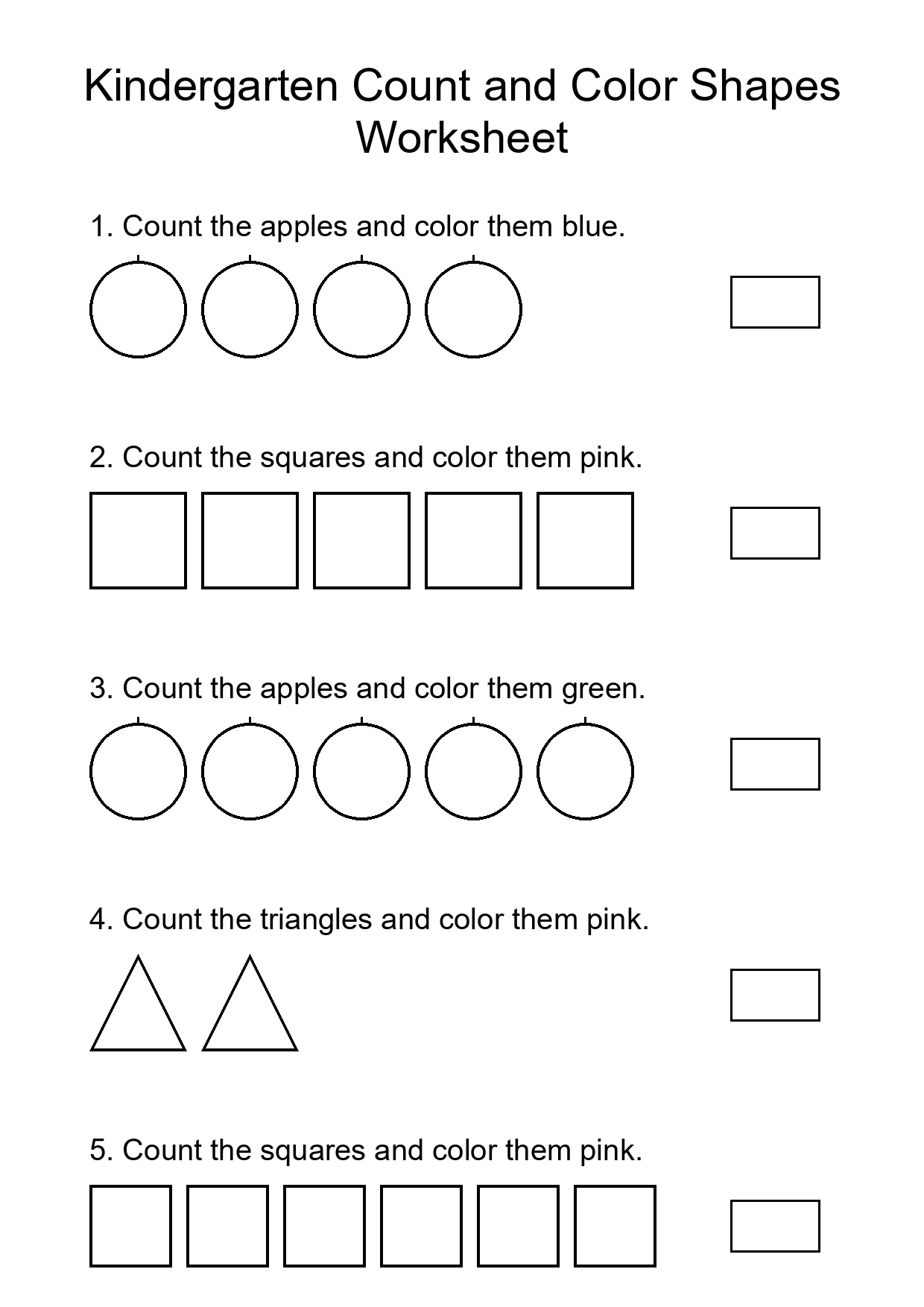 Kindergarten Count and Color Shapes Worksheet