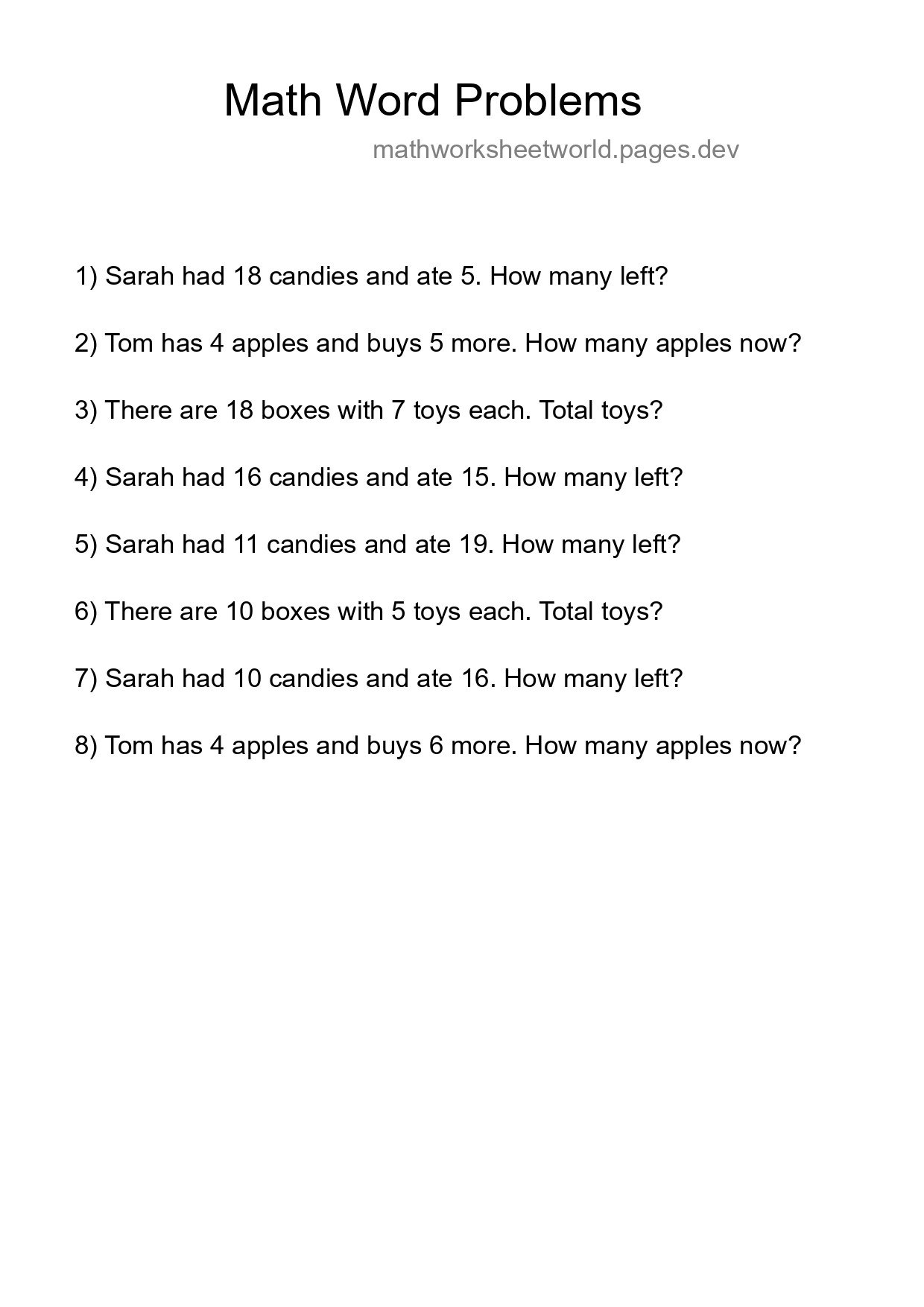 Math Word Problem Worksheet