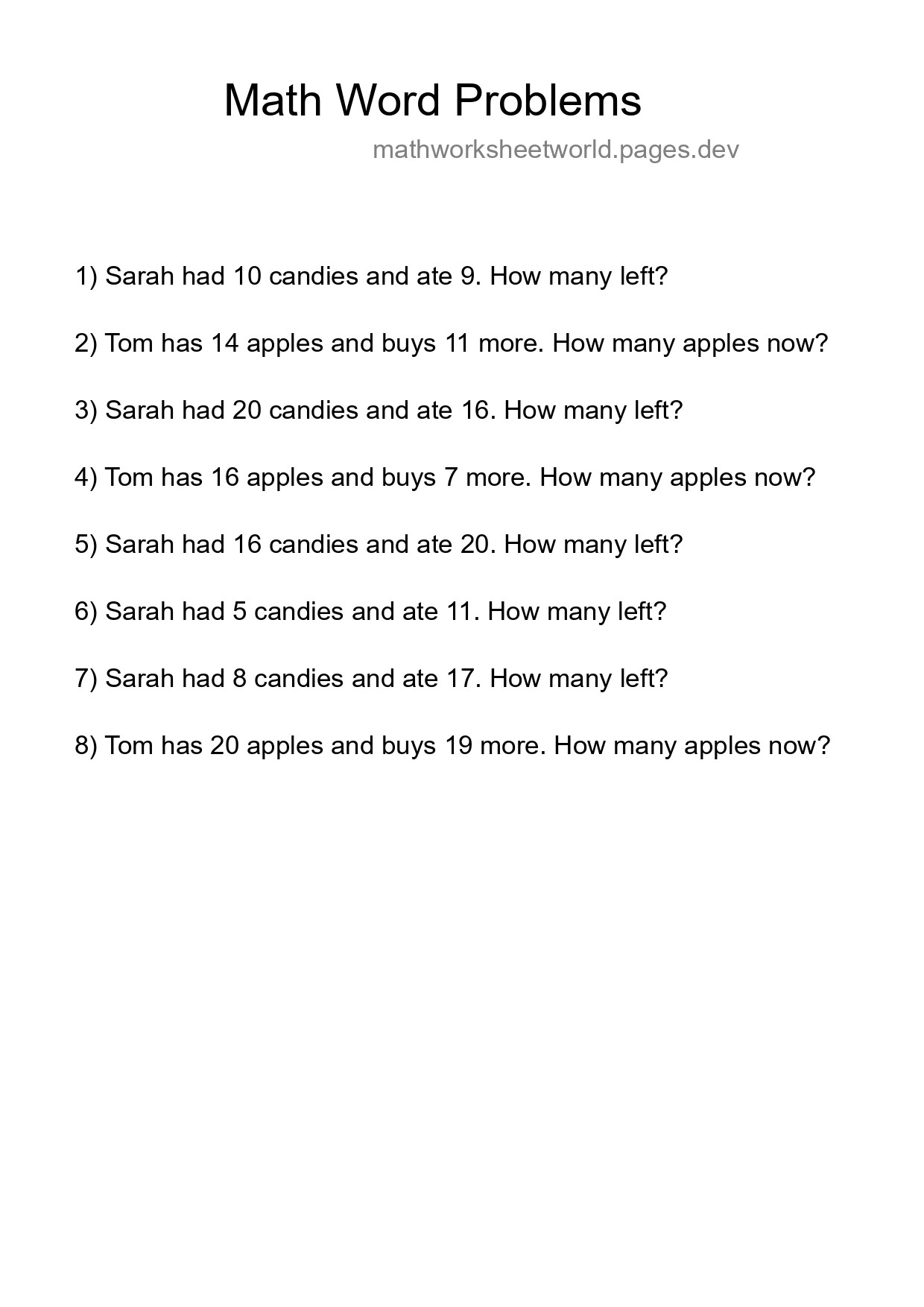 Math Word Problem Worksheet