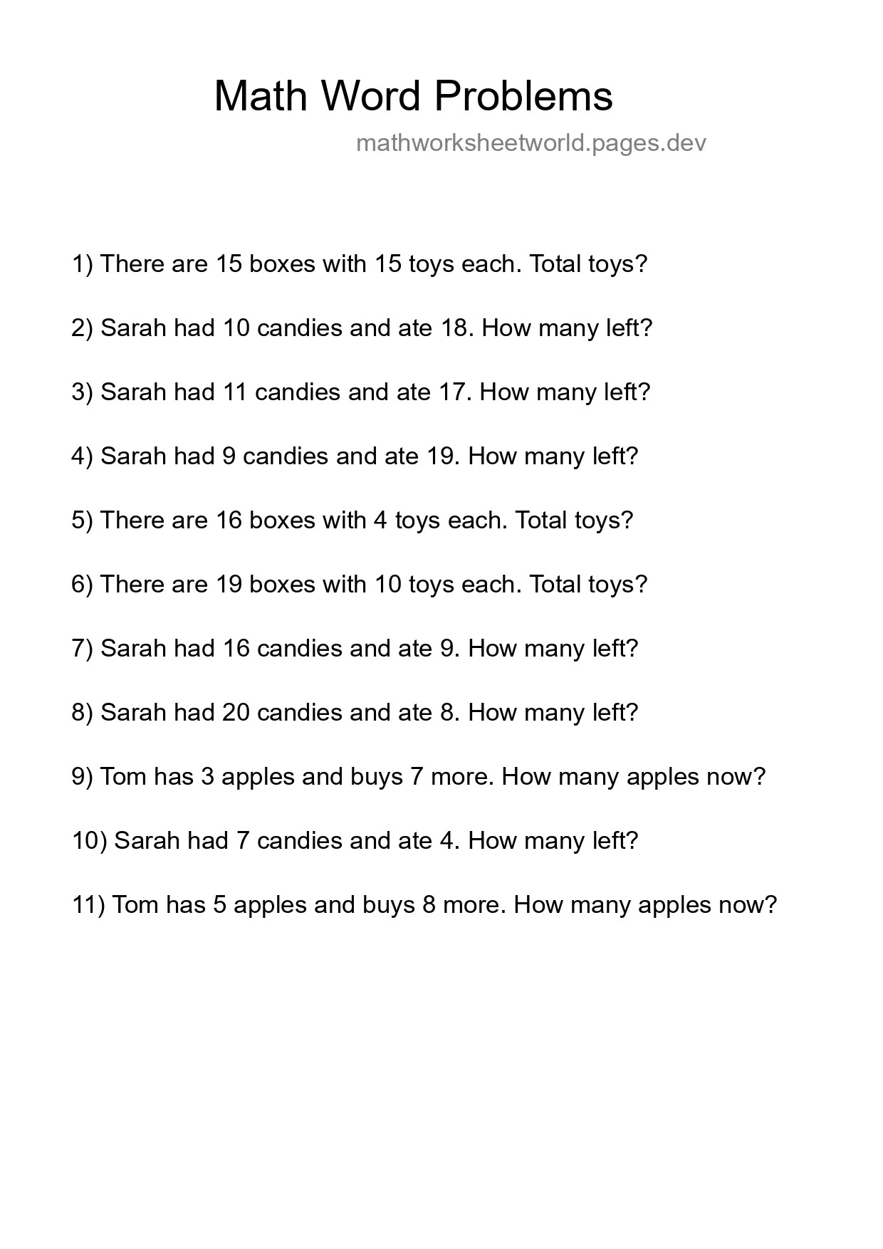 Math Word Problem Worksheet