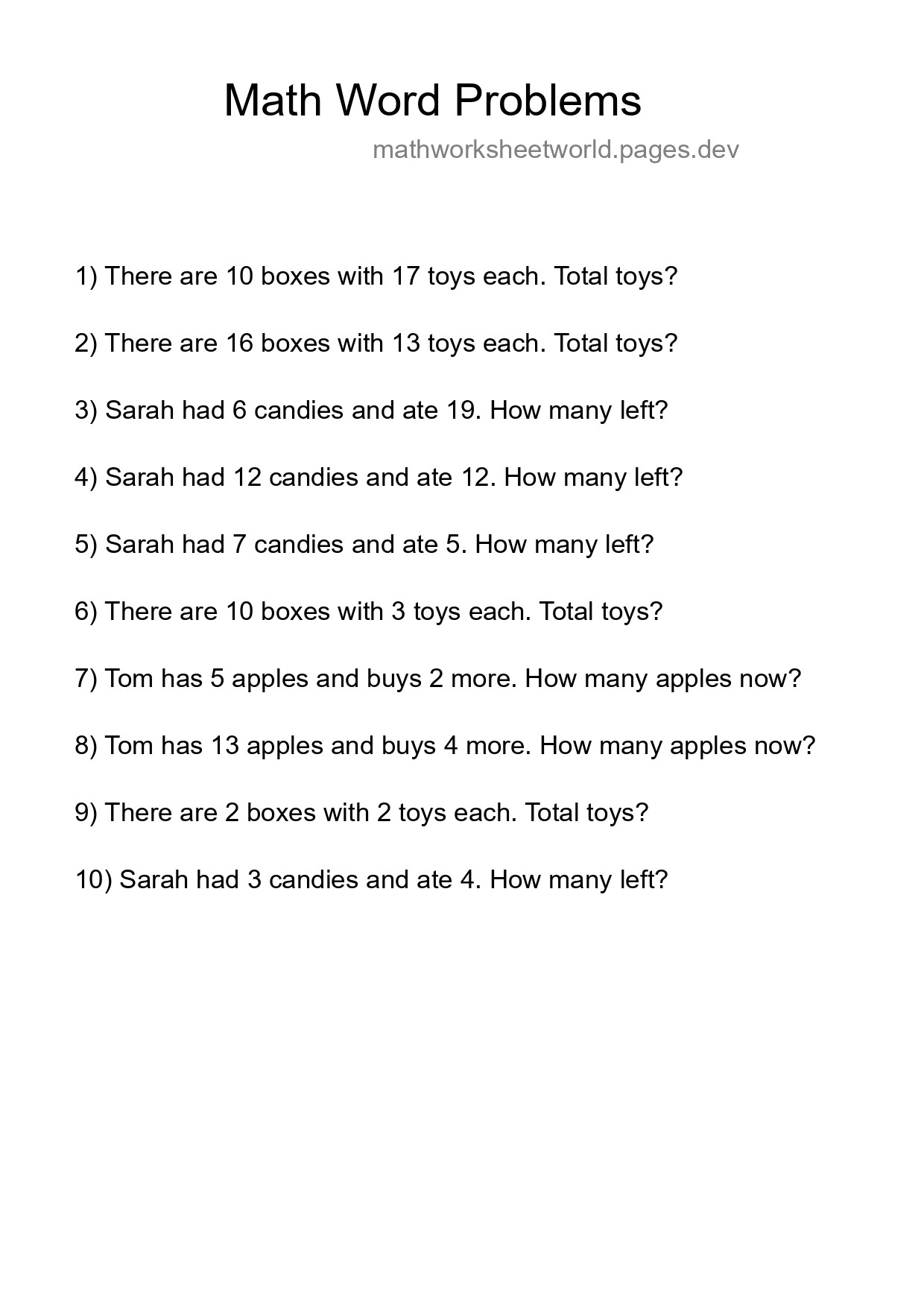 Math Word Problem Worksheet