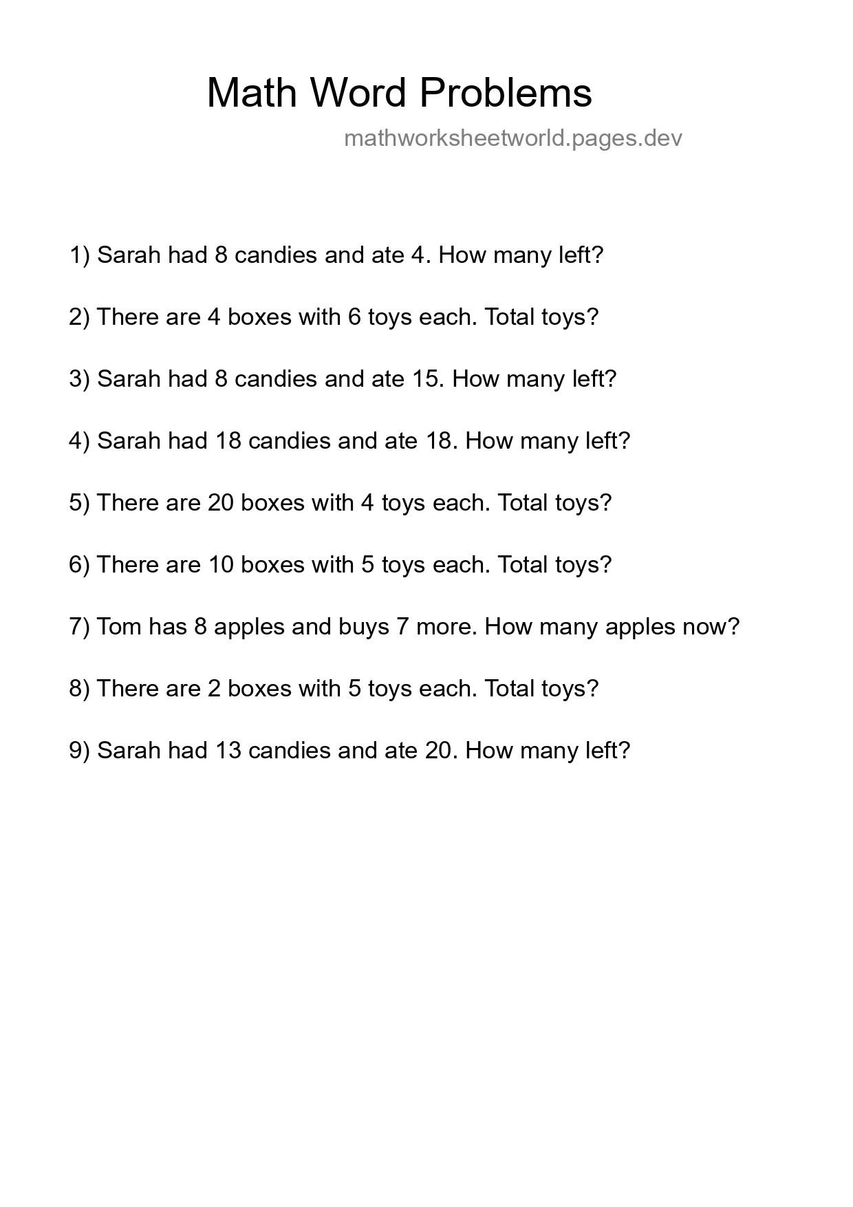 Math Word Problem Worksheet