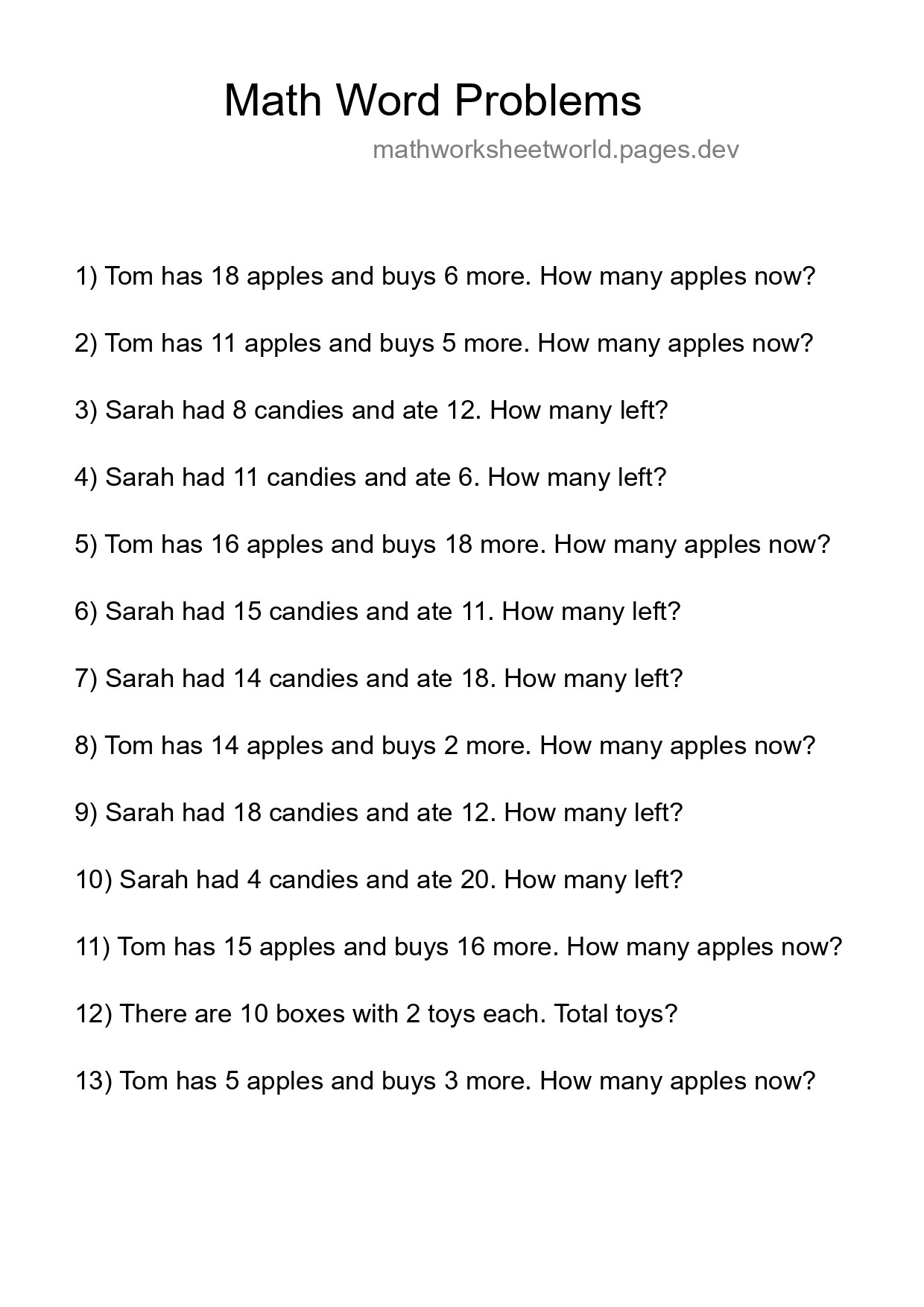 Math Word Problem Worksheet