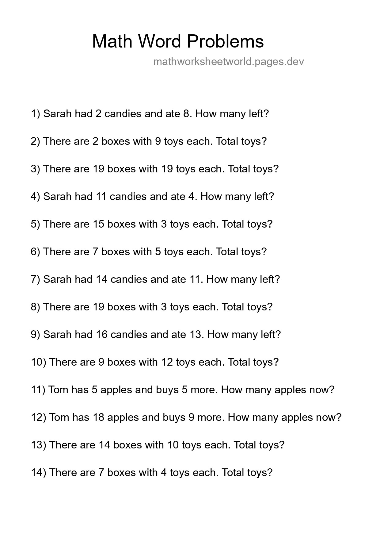 Math Word Problem Worksheet