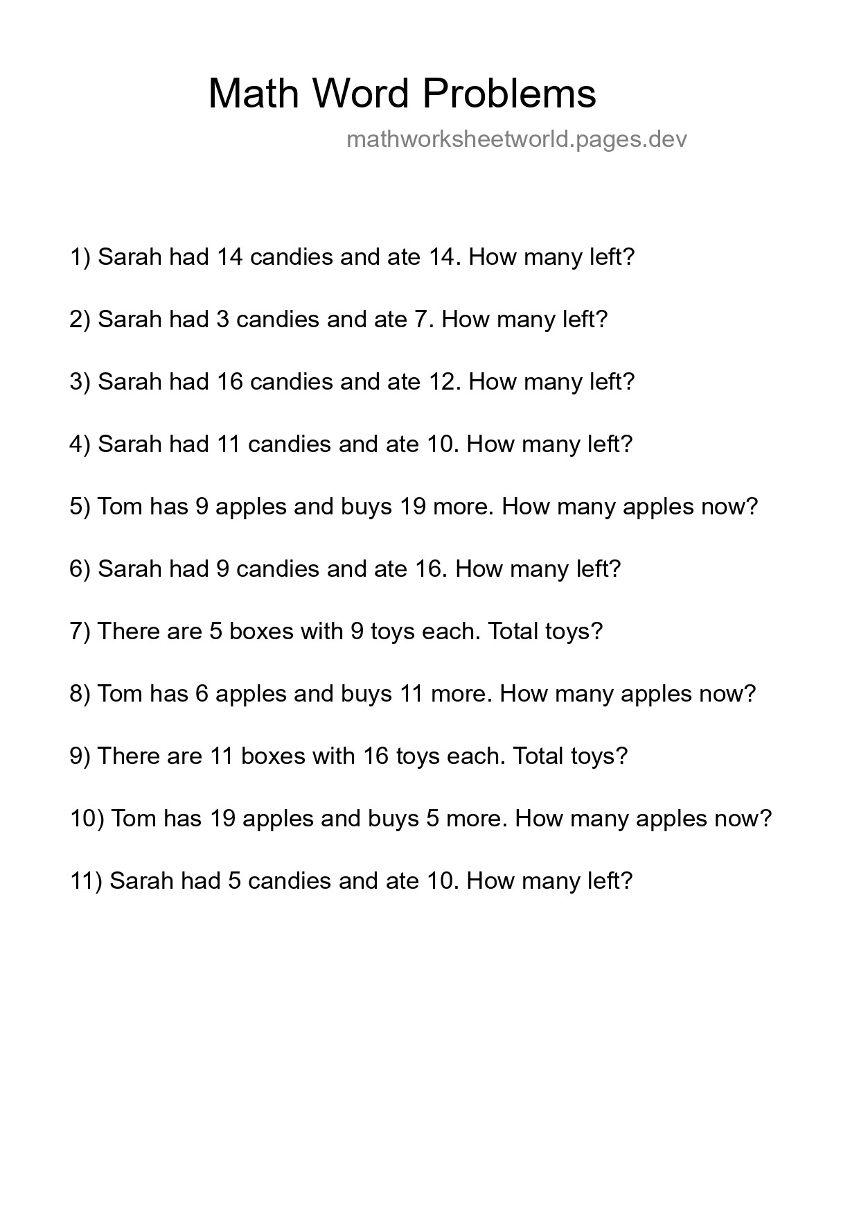 Math Word Problem Worksheet