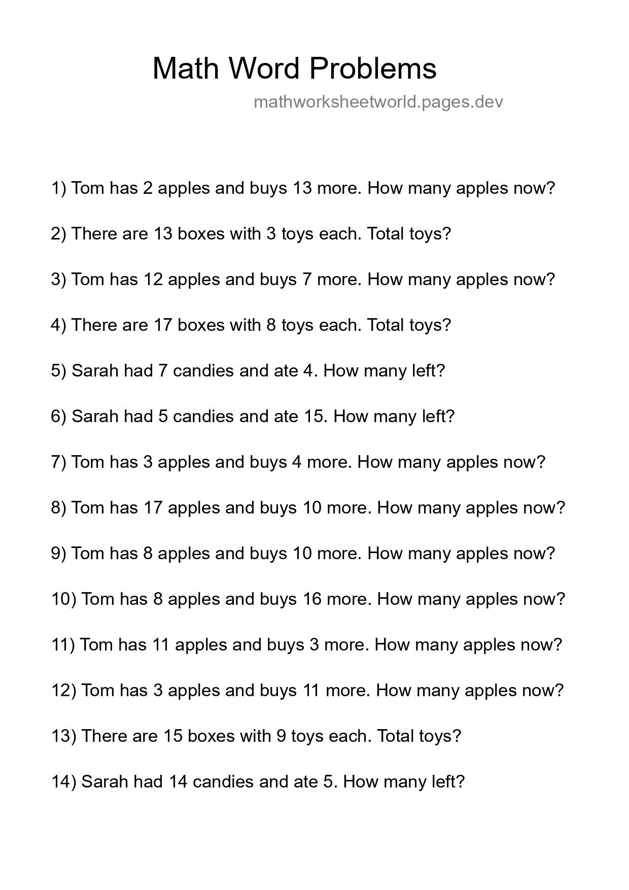 Math Word Problem Worksheet