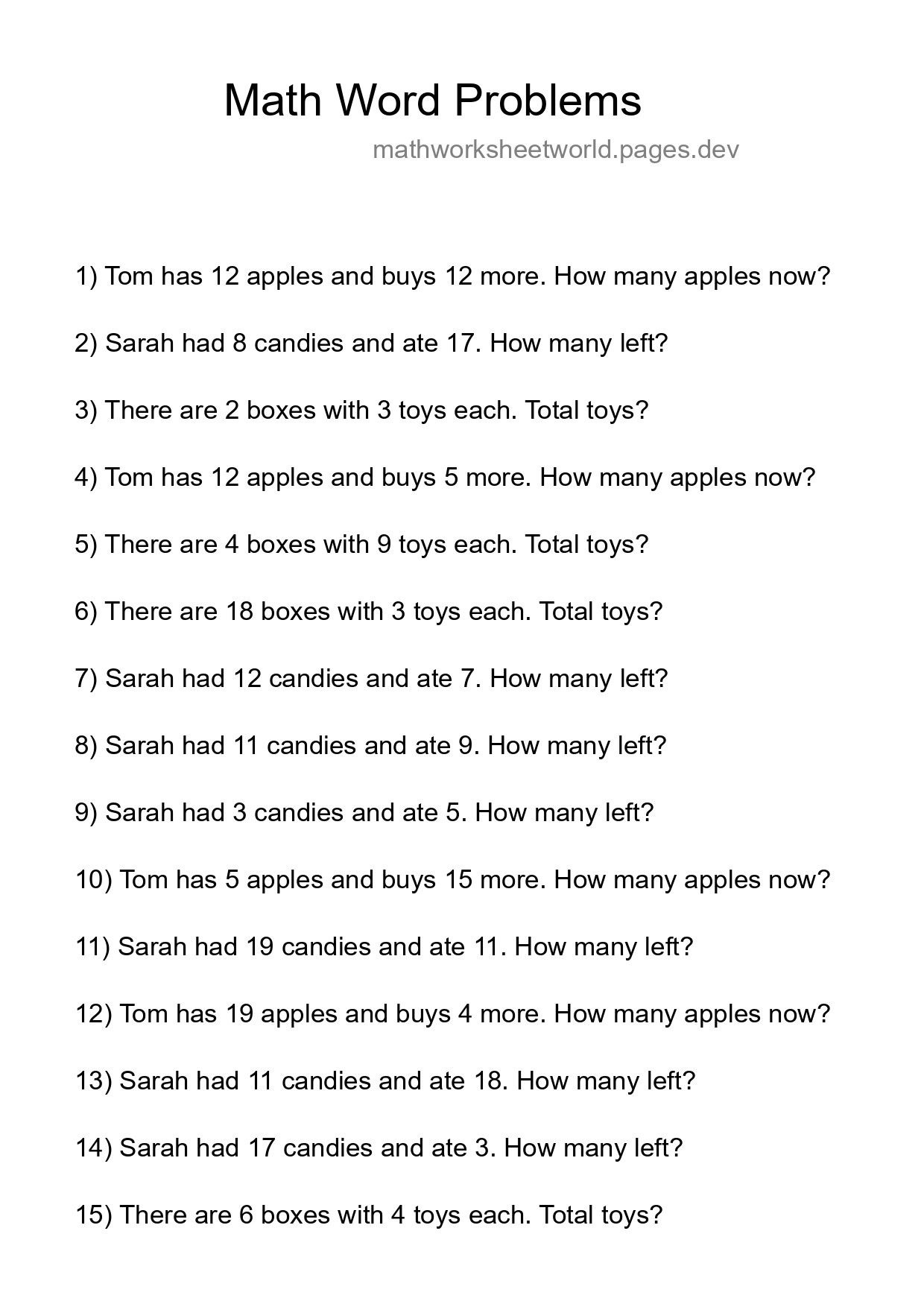 Math Word Problem Worksheet