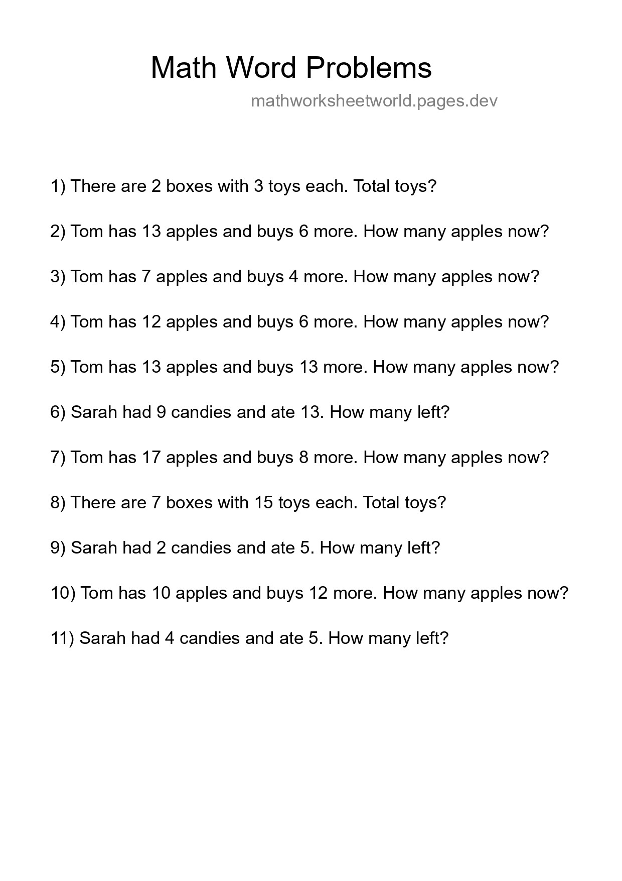 Math Word Problem Worksheet