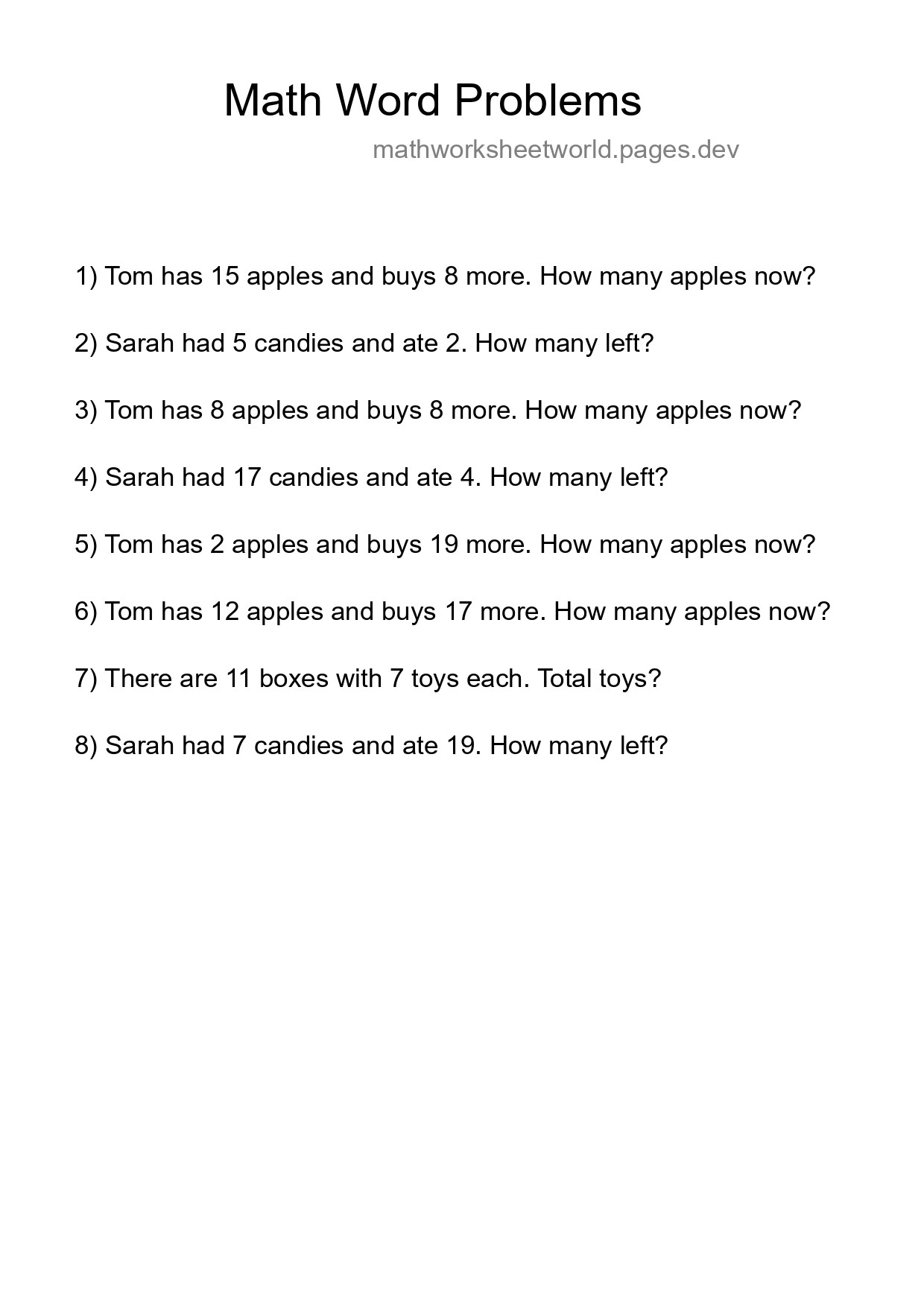 Math Word Problem Worksheet
