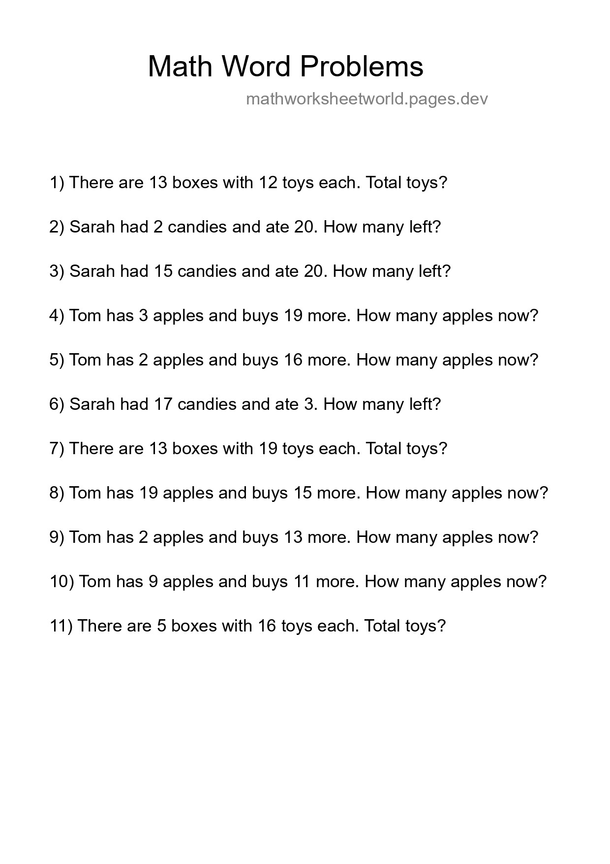 Math Word Problem Worksheet