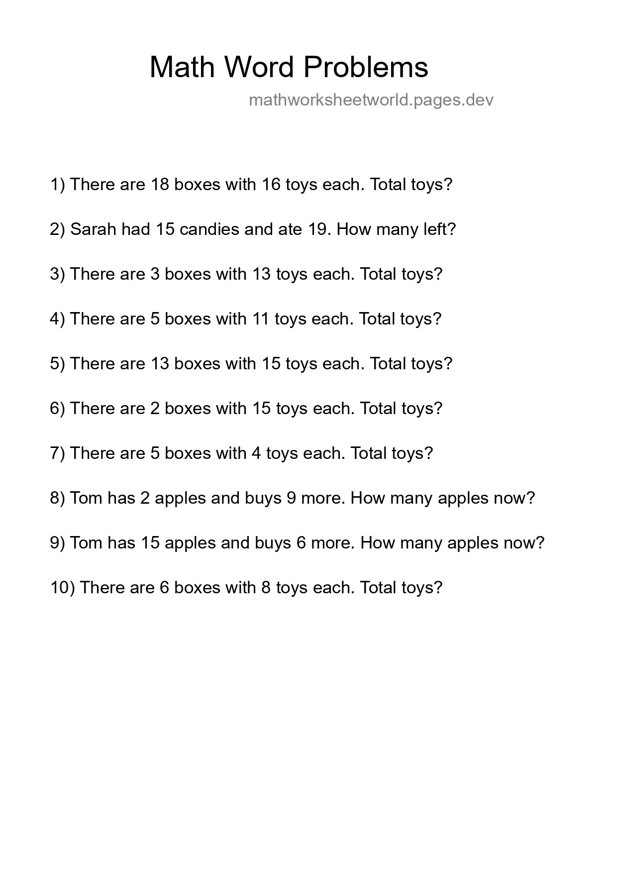 Math Word Problem Worksheet