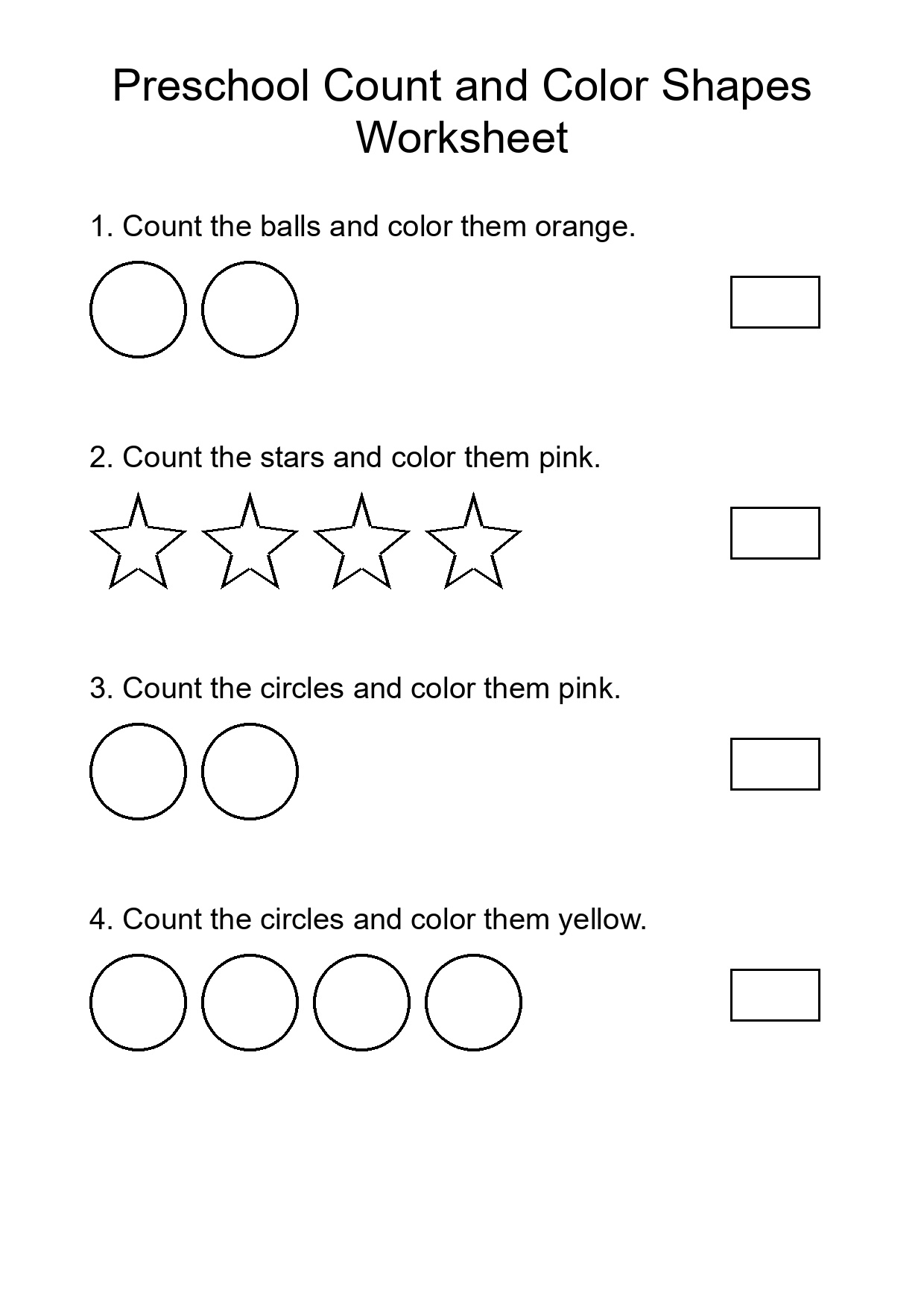 Preschool Count and Color Shapes Worksheet
