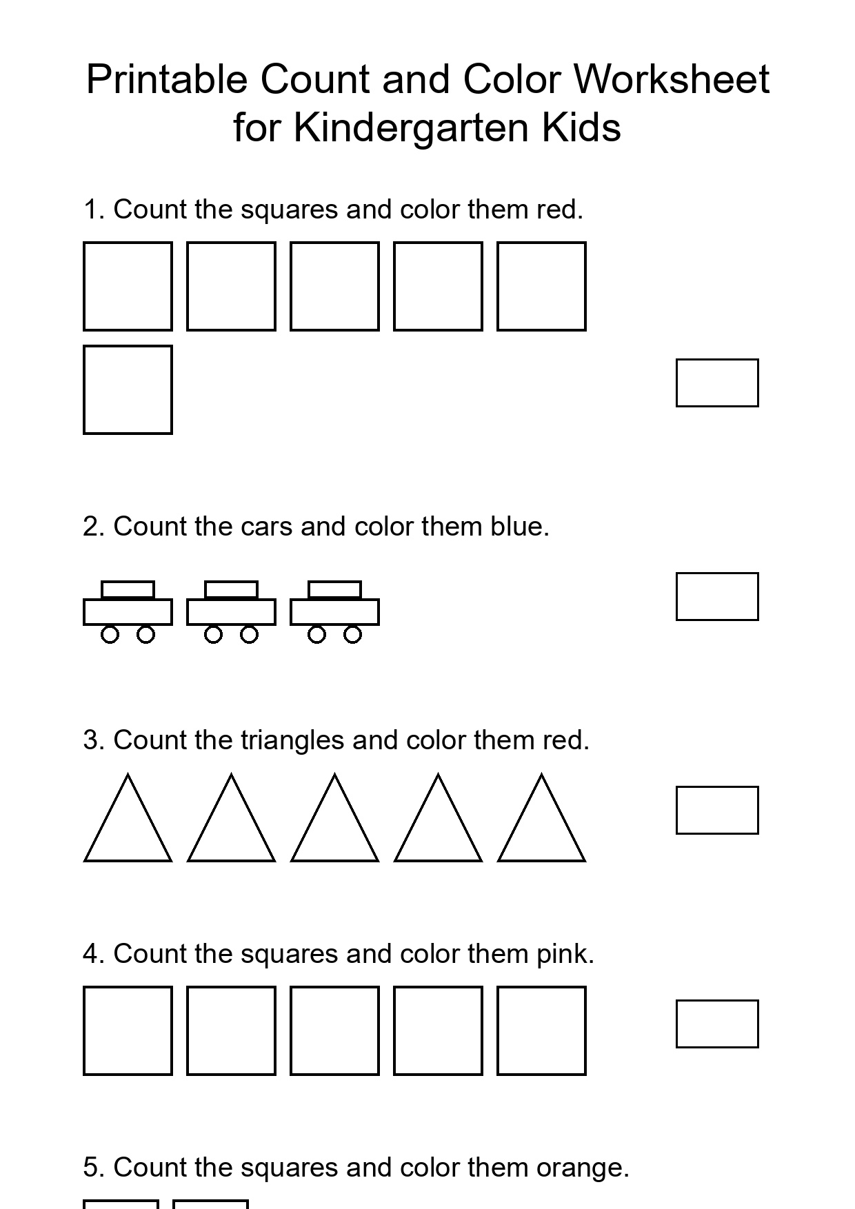 Printable Count and Color Worksheet for Kindergarten Kids