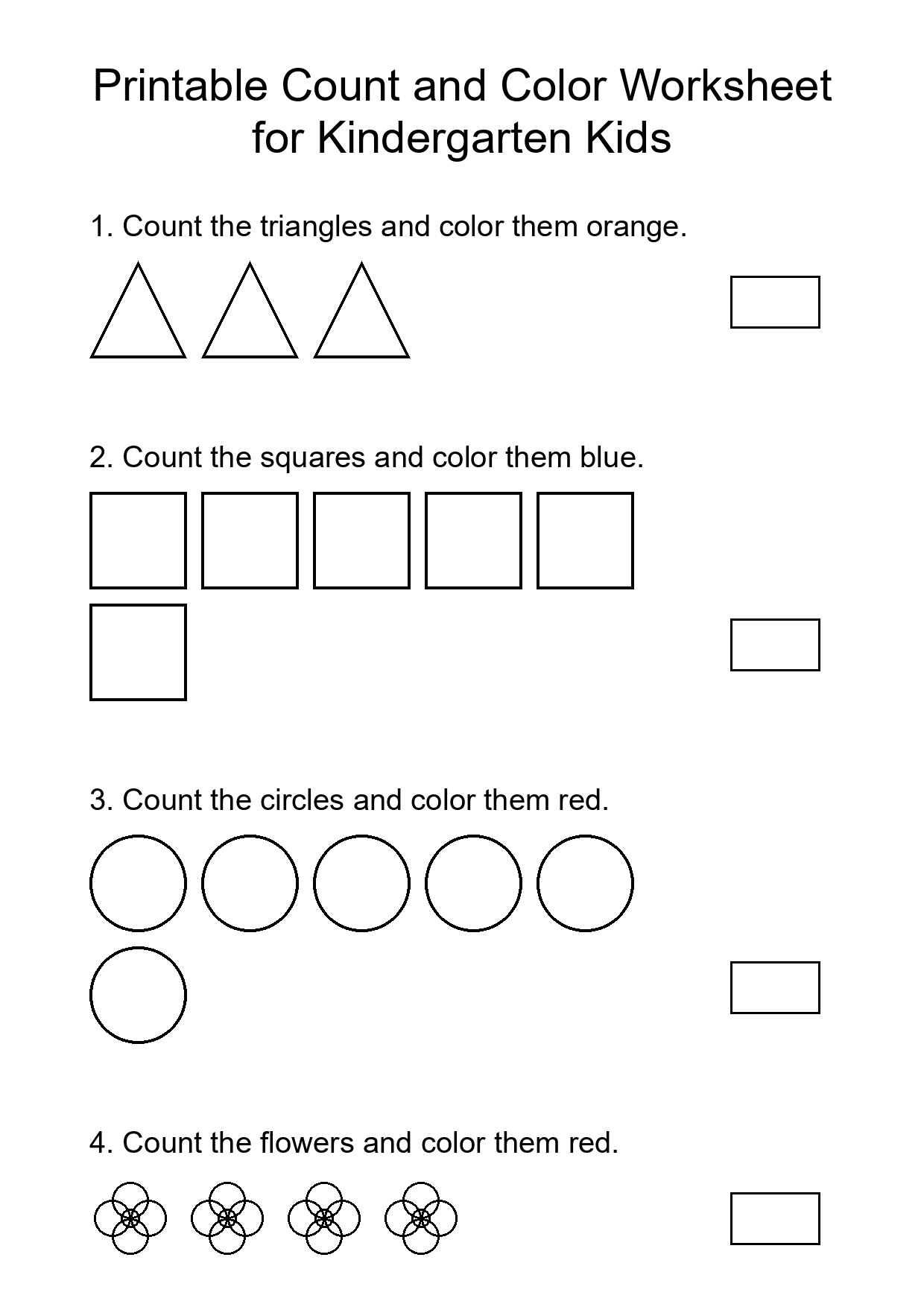 Printable Count and Color Worksheet for Kindergarten Kids