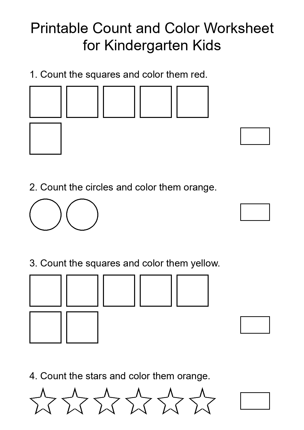 Printable Count and Color Worksheet for Kindergarten Kids