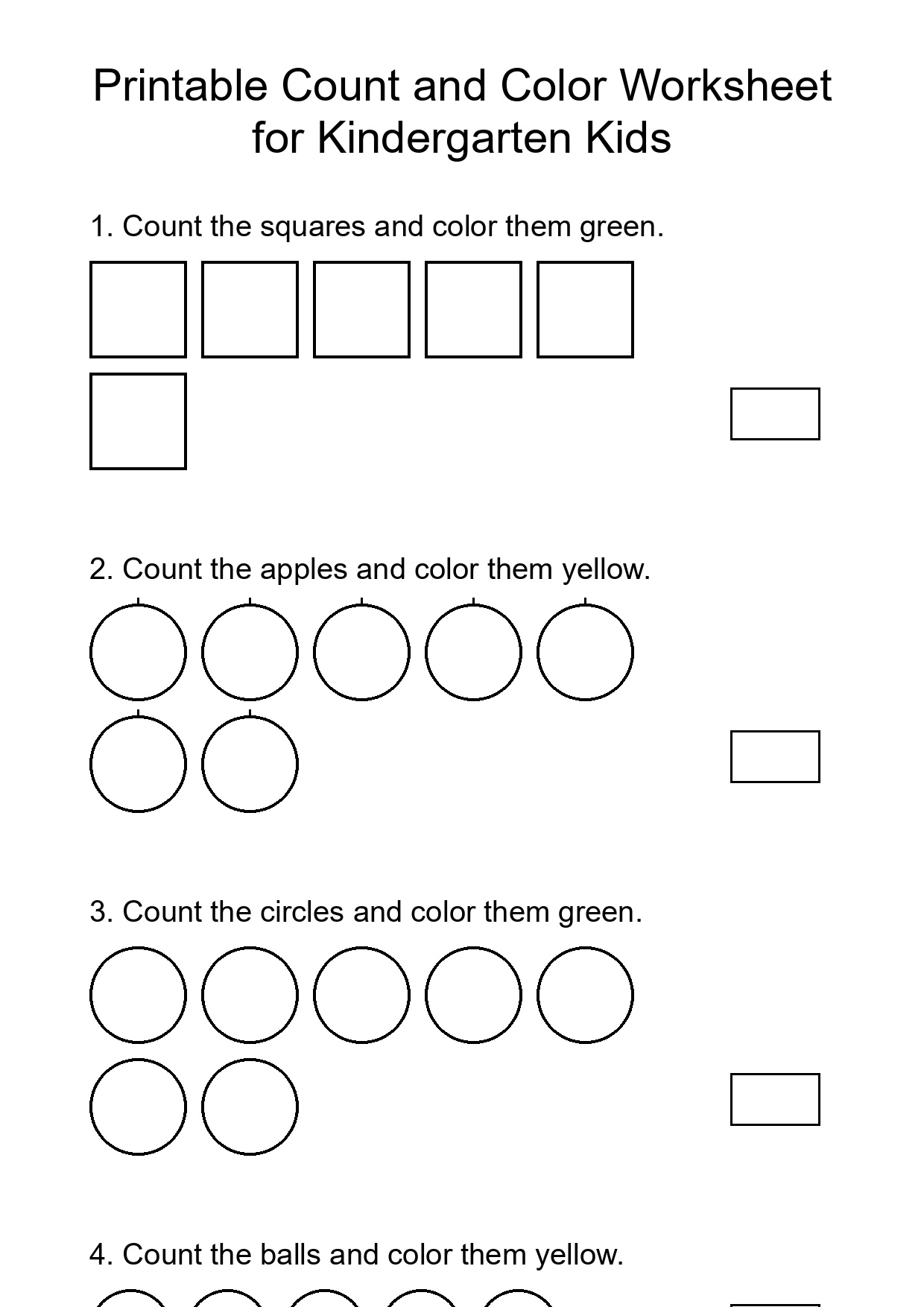 Printable Count and Color Worksheet for Kindergarten Kids