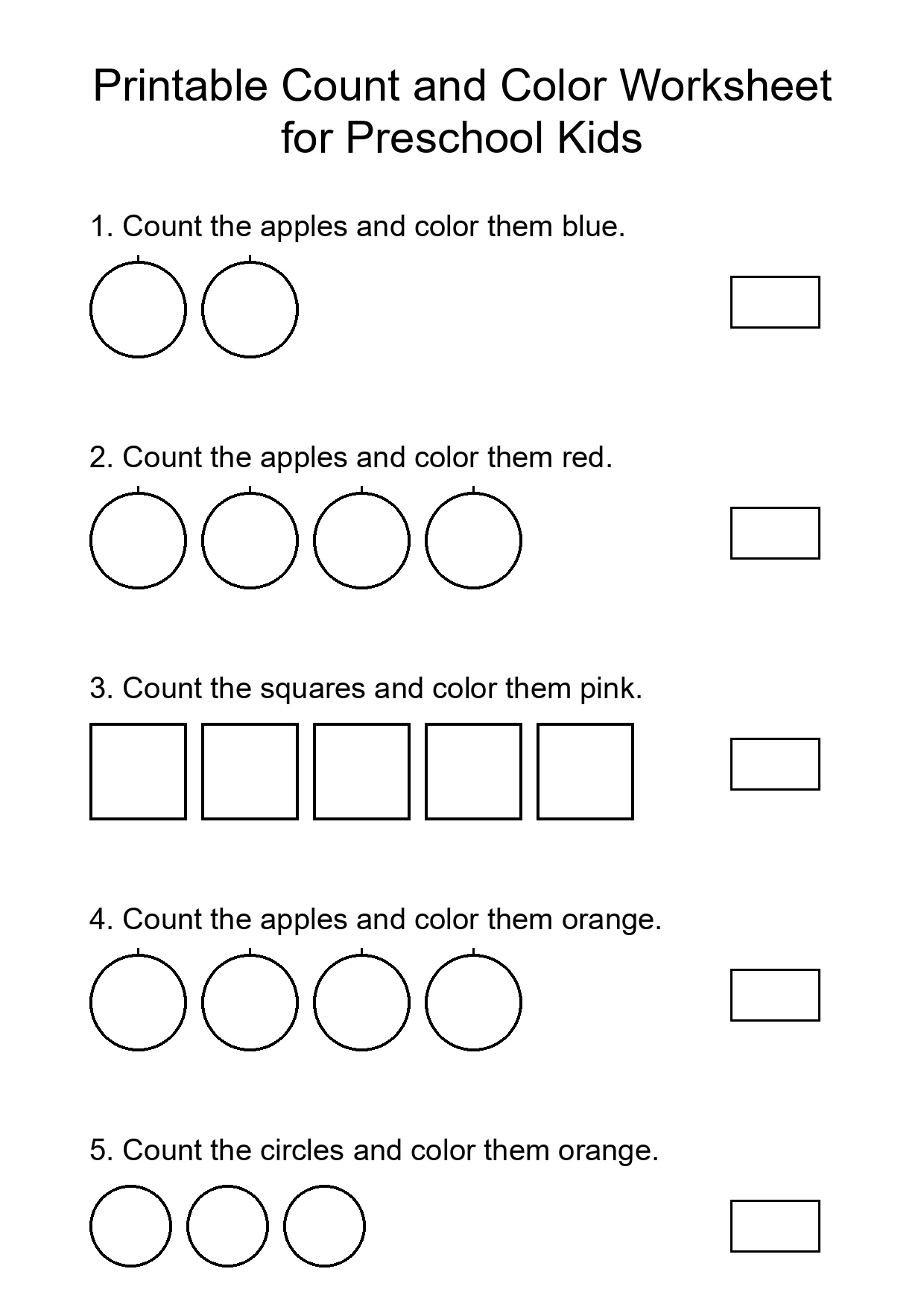 Printable Count and Color Worksheet for Preschool Kids