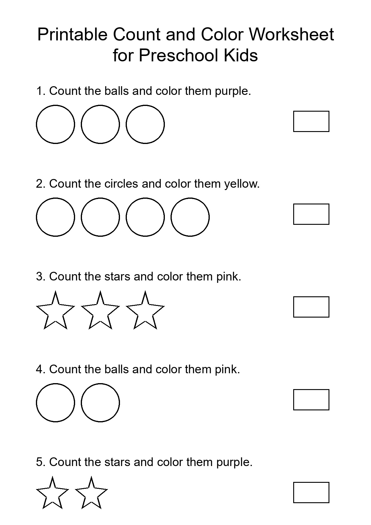 Printable Count and Color Worksheet for Preschool Kids