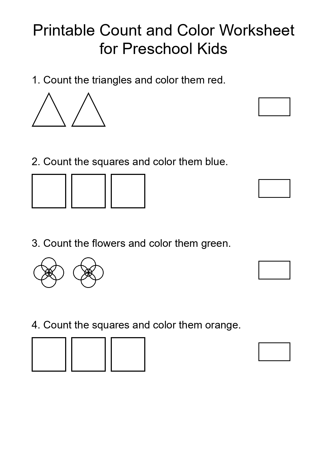 Printable Count and Color Worksheet for Preschool Kids