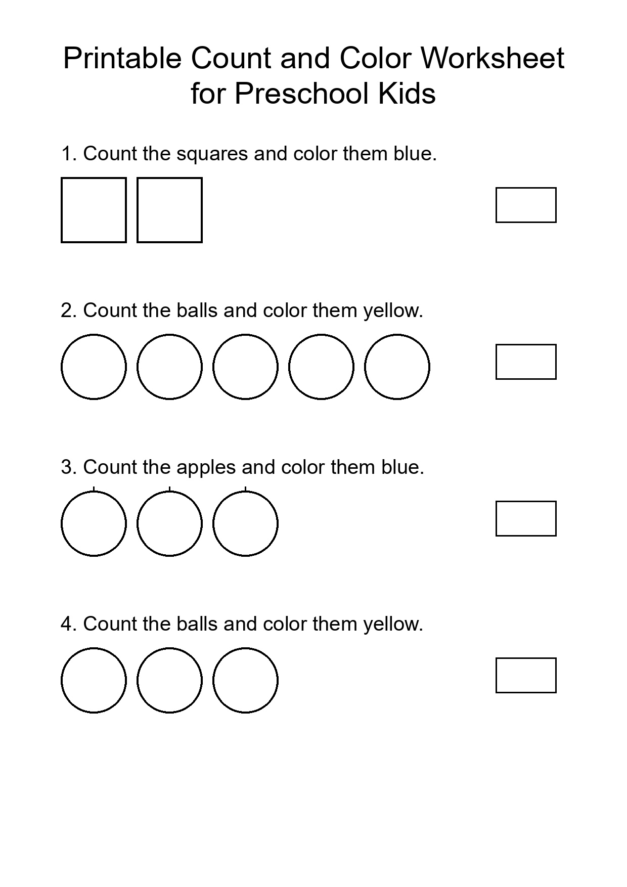 Printable Count and Color Worksheet for Preschool Kids