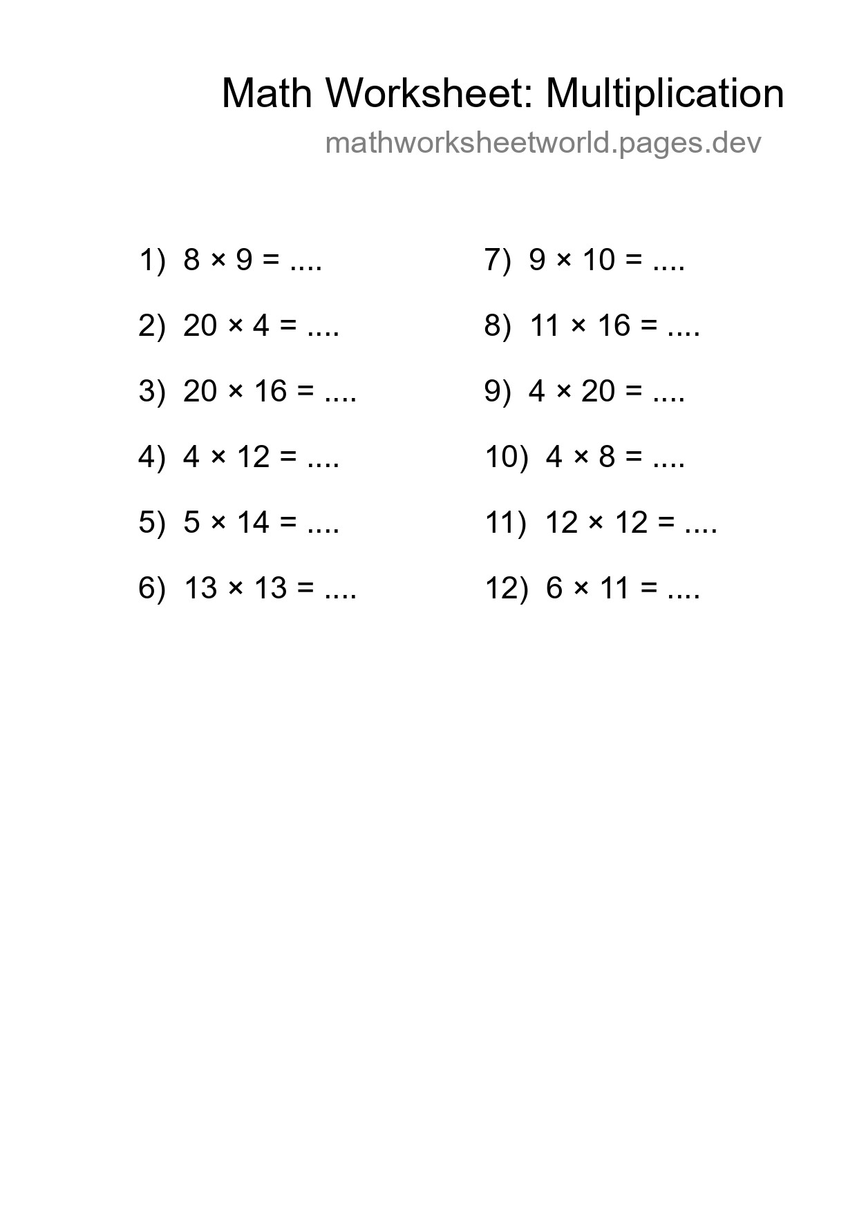 Printable Free 12 Multiplication Math Worksheet For Grade 2 - Part 157