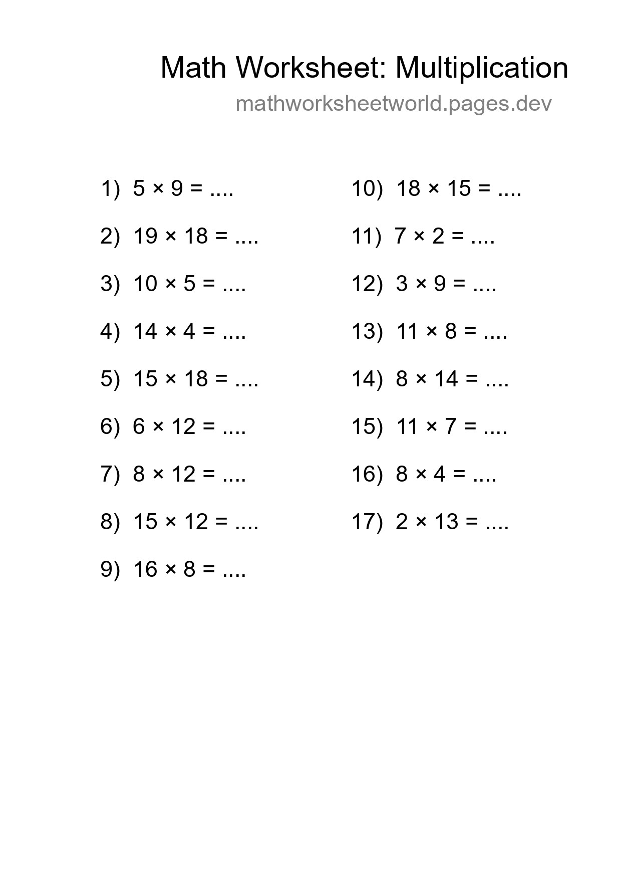 Printable Free 17 Multiplication Math Worksheet For Grade 2 - Part 87