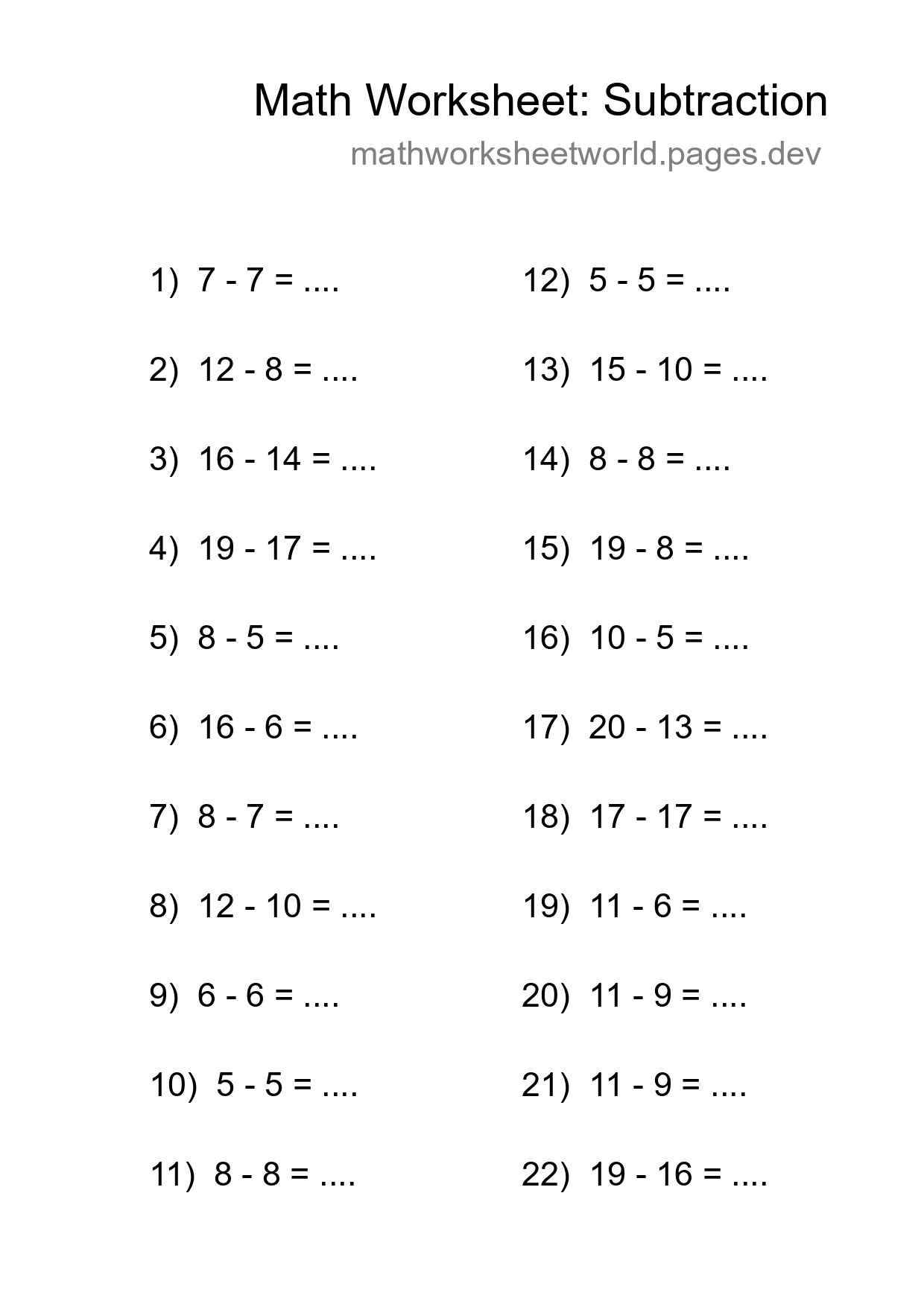 Printable Free 22 Subtraction Math Worksheet For Grade 2 - Part 78