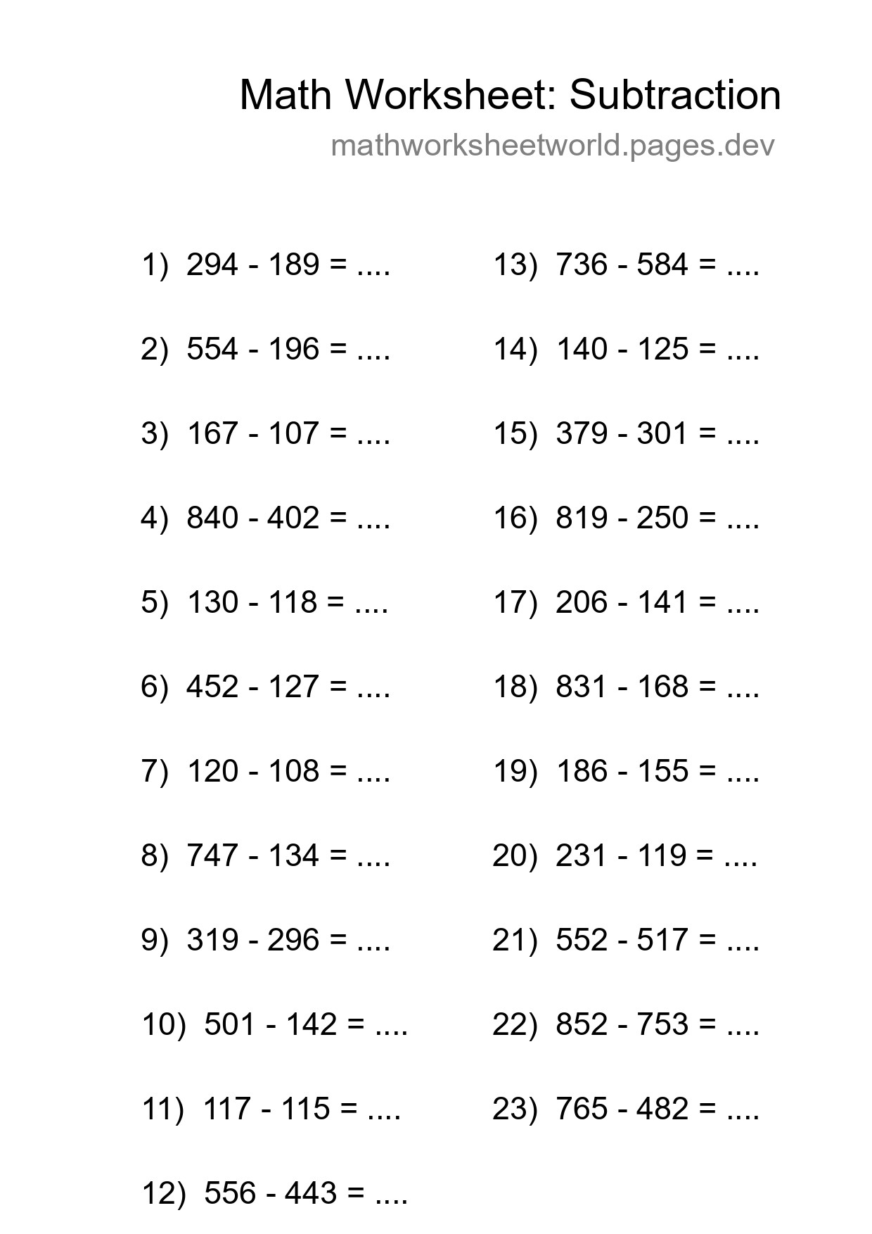 Printable Free 23 Subtraction Math Worksheet For Grade 5 - Part 168