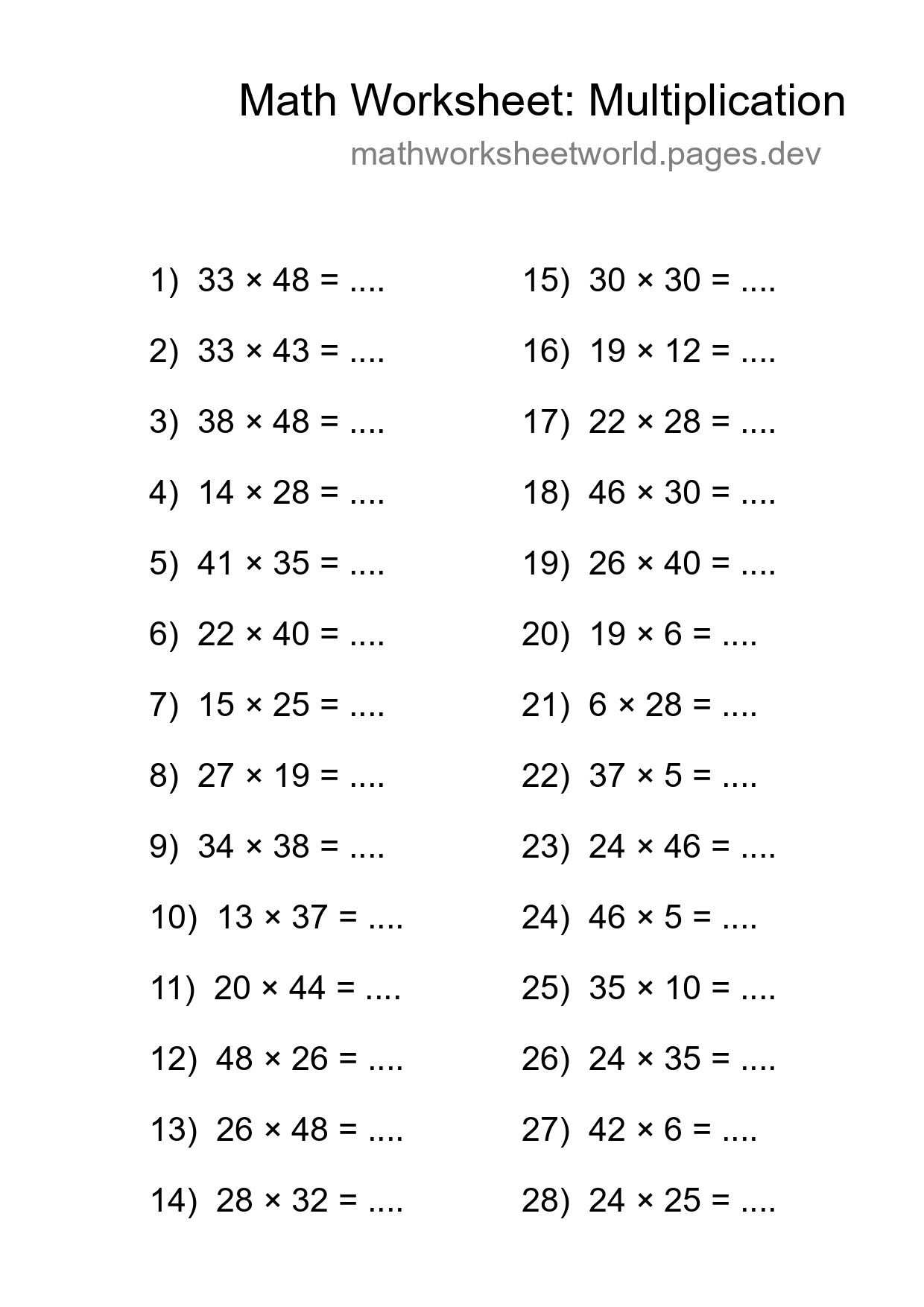 Printable Free 28 Multiplication Math Worksheet For Grade 2 - Part 197