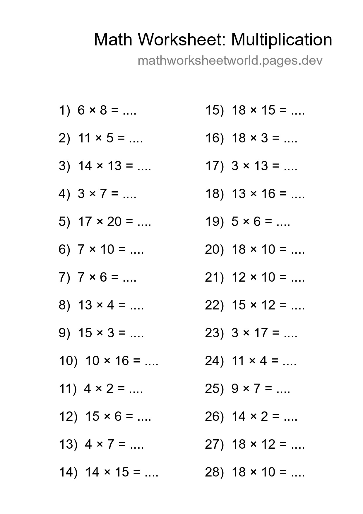 Printable Free 28 Multiplication Math Worksheet For Grade 2 - Part 267