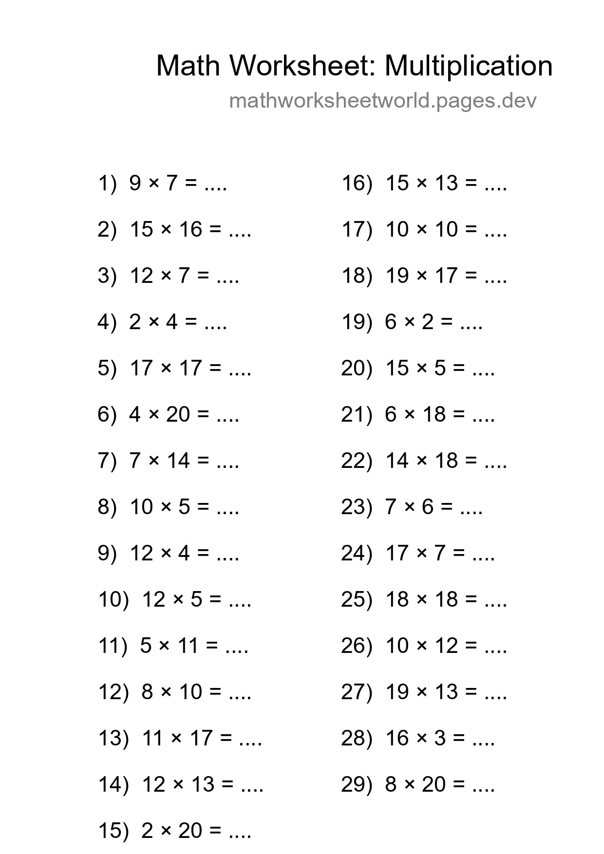 Printable Free 29 Multiplication Math Worksheet For Grade 2 - Part 97